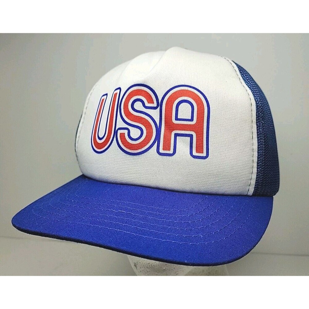Vintage USA Snapback Mesh Hat YR Cap Adjustable Blue White Trucker Farmer
